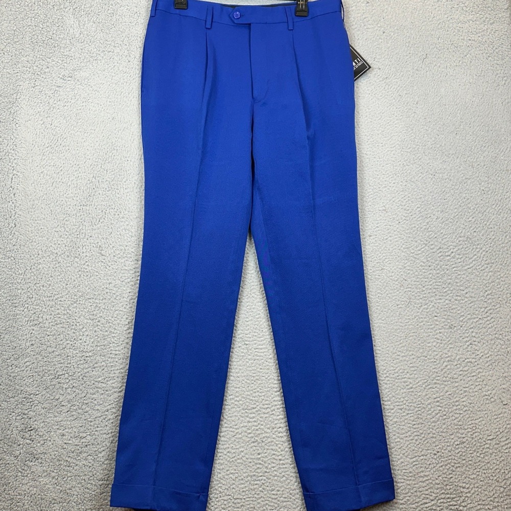 NEW Pronti Pants Mens 34X33 Pleated Dress Royal Blue Straight Fit Trouser Pocket
